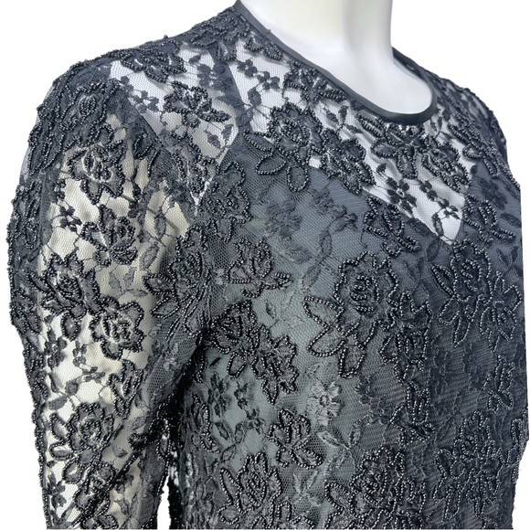 VTG 90's NANCY JOHNSON Black L/S Beaded Pleated Gothic Dress w/ Under Dress Sz 8 - Picture 11 of 16